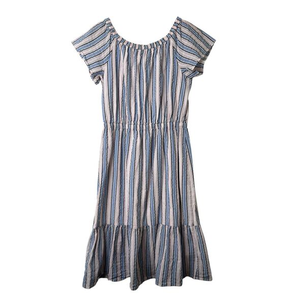 J.Crew Mercantile Dress Size M Striped Off The Shoulder Short Sleeve Americana - Picture 2 of 11
